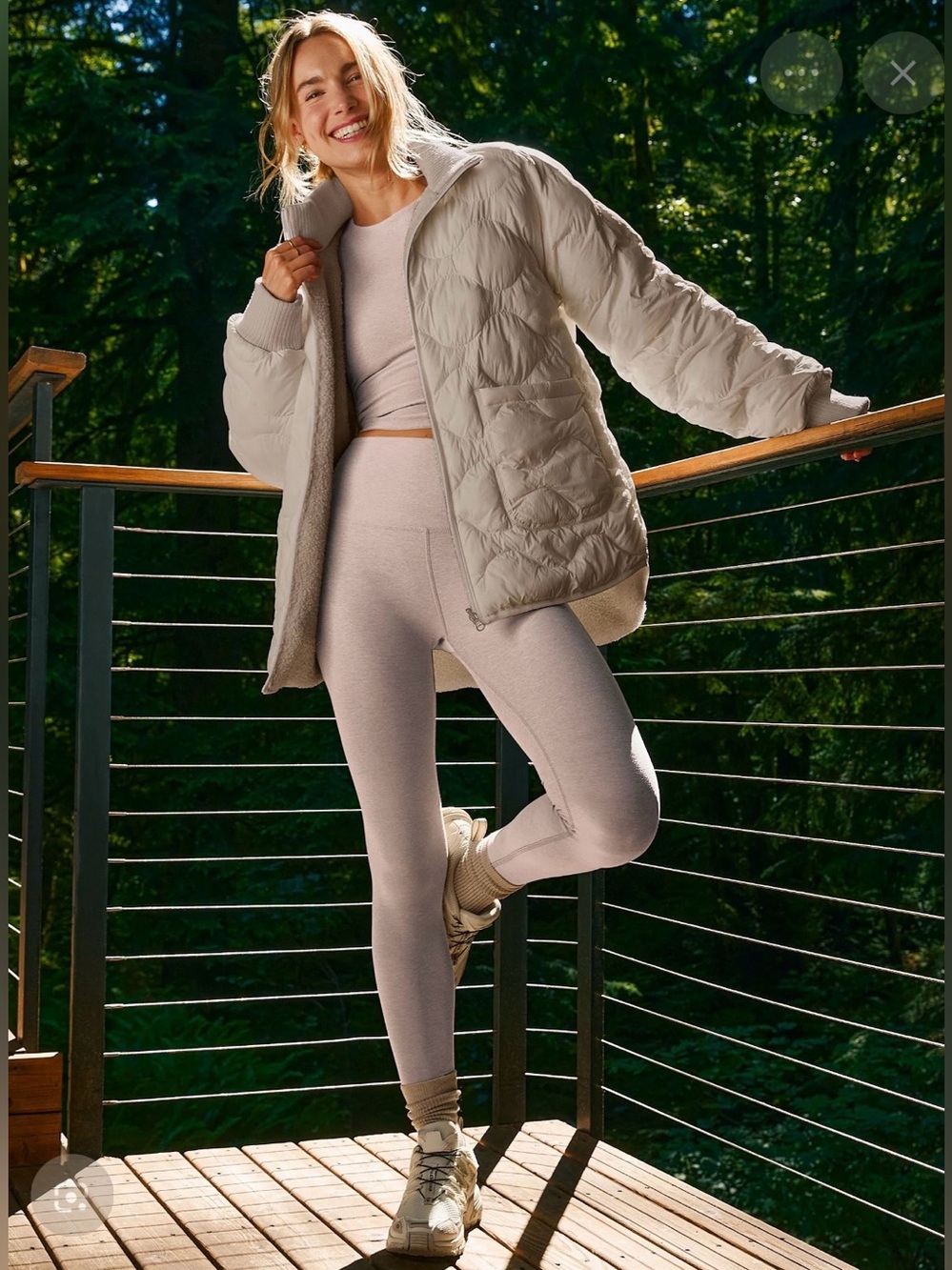 Beyond Yoga 2-Way Quilted Jacket Coat Reversible Oat Latte | Size Medium